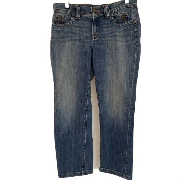 DKNY Blue Denim Distressed Straight Leg Jeans 8P Petite Stretch Zip Pockets - Picture 2 of 8